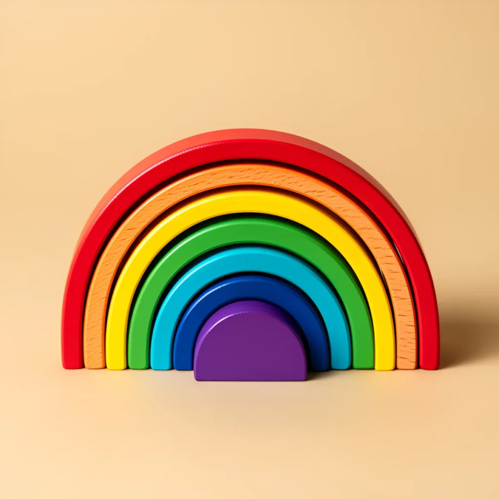 Arc of Seven, wooden rainbow stacker