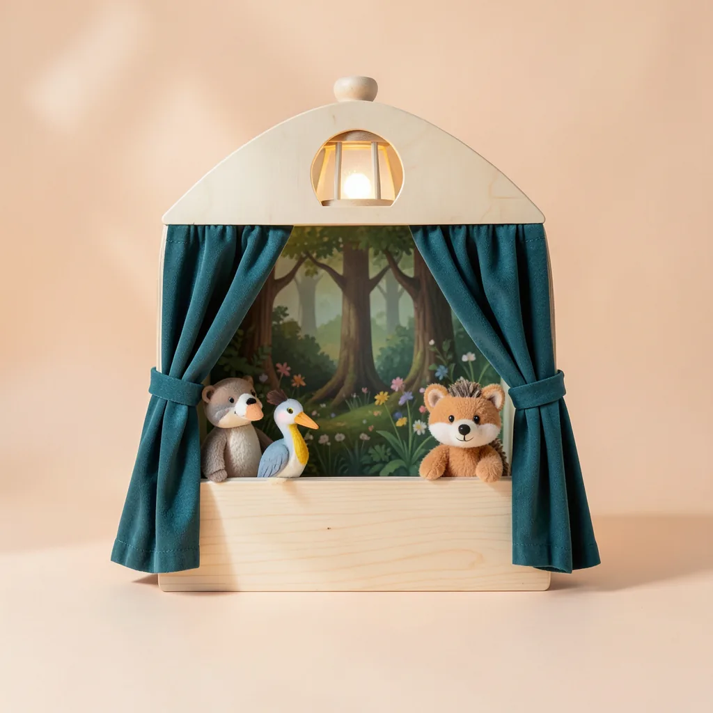Lantern Stage, tabletop puppet theatre with 4 finger puppets