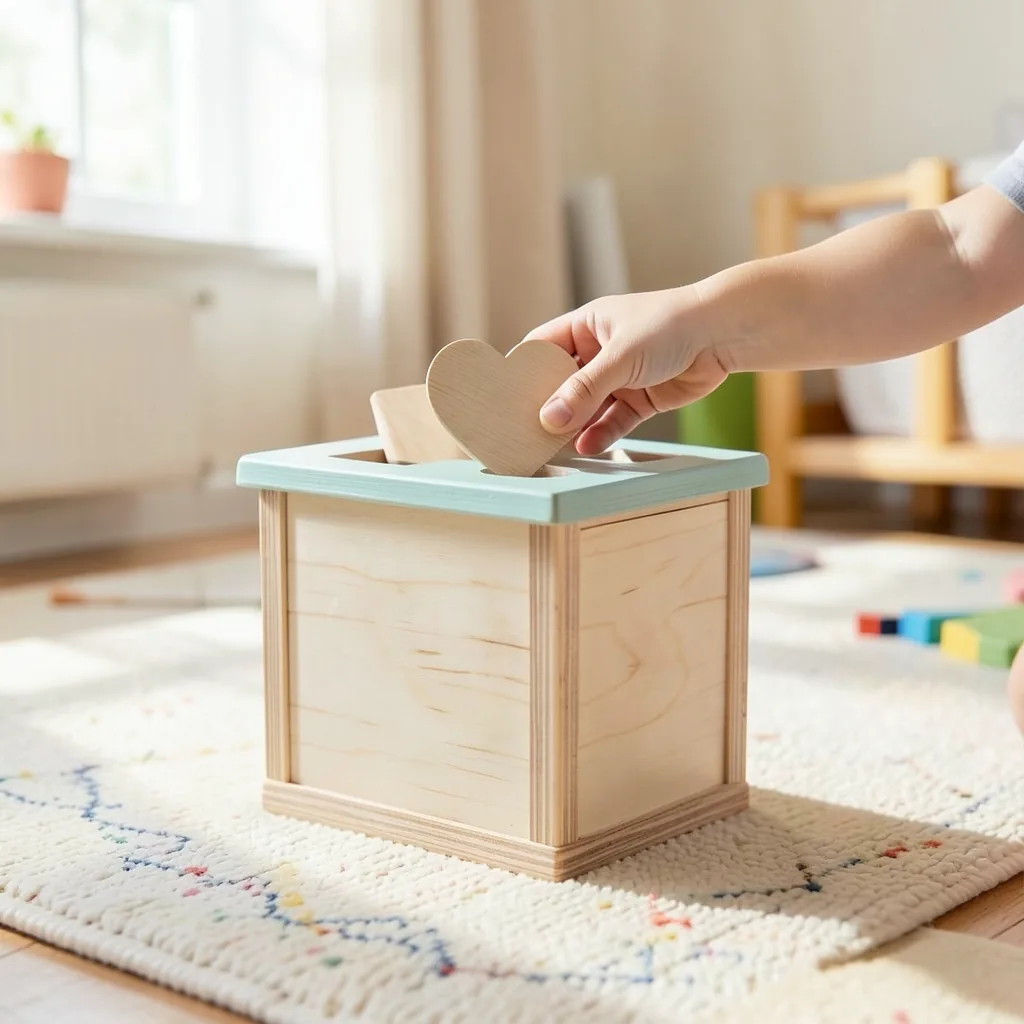 Pebble Post wooden shape-sorting post box in use at home